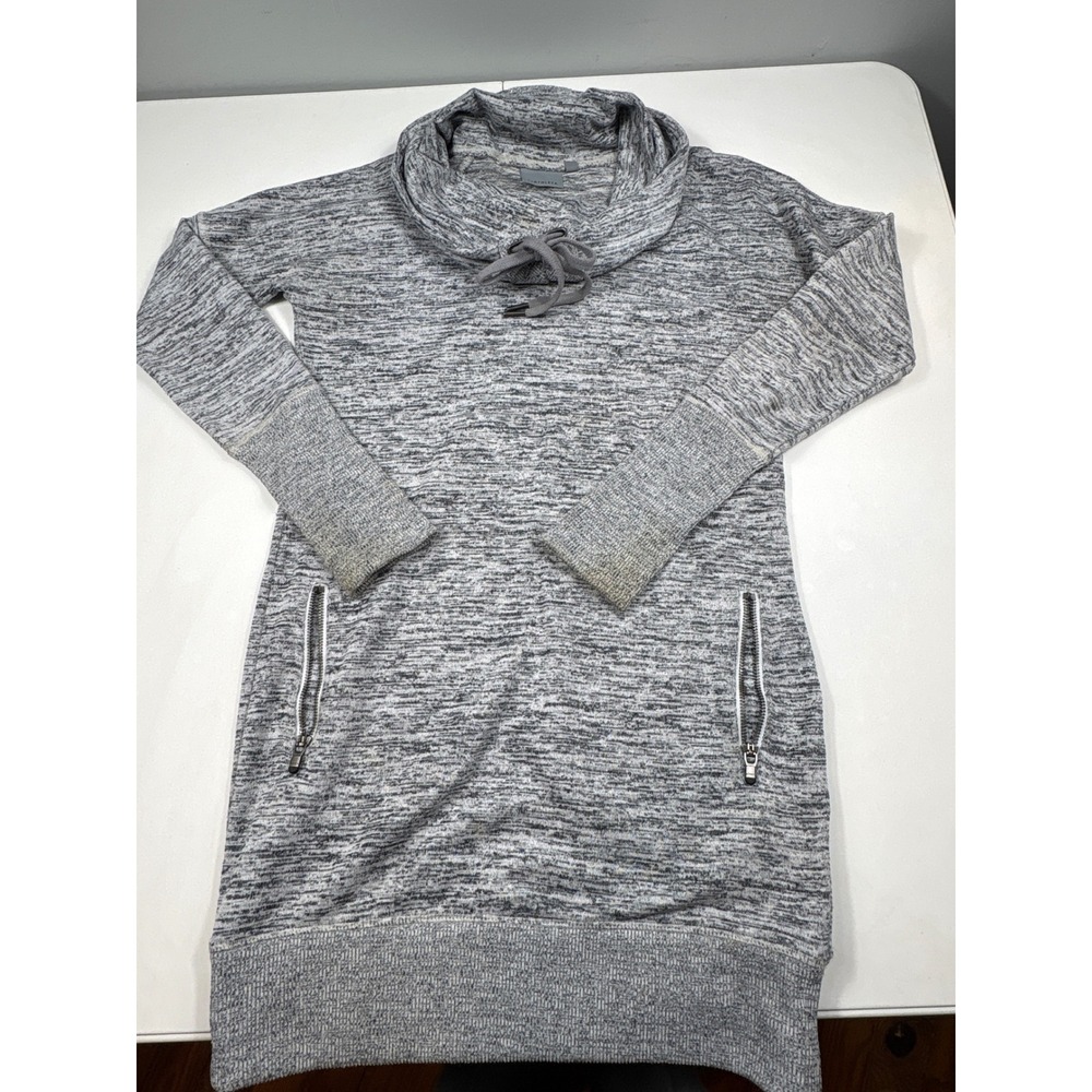 Athleta Women Gray Space Dye Cowl Neck Tunic Sweatshirt Zip Pockets XXS RN54023